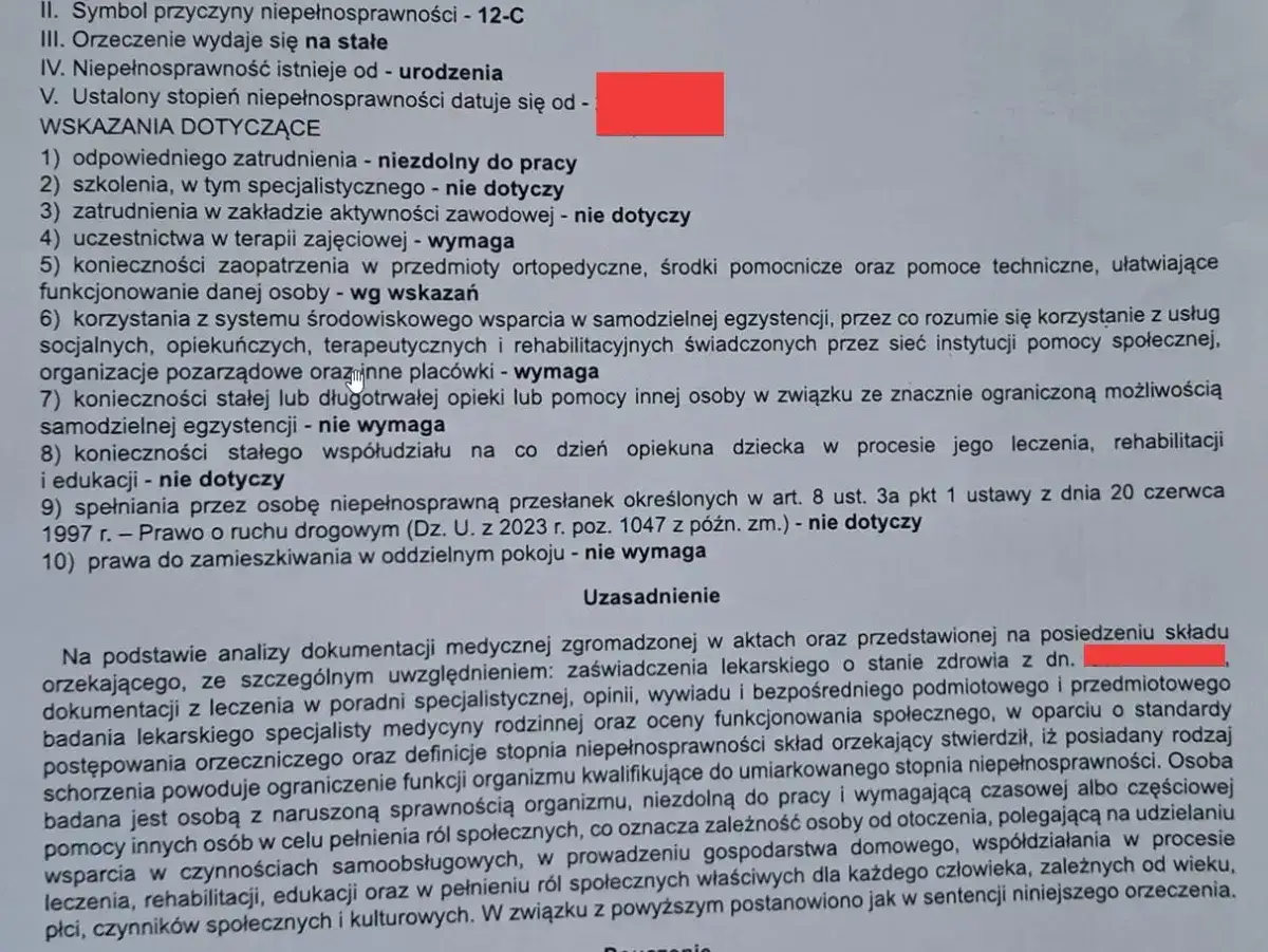 Dokument określa, co przysługuje osobie niezdolnej do samodzielnej egzystencji, w tym wsparcie, rehabilitację i pomoc techniczną.